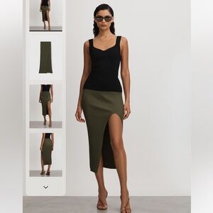 Good American Green Ribbed Pencil Skirt with Slit Sz M